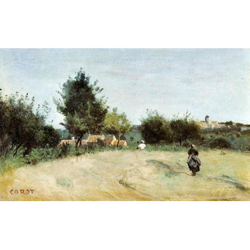 Jean-Baptiste-Camille Corot Field Above the Village Wall Decal