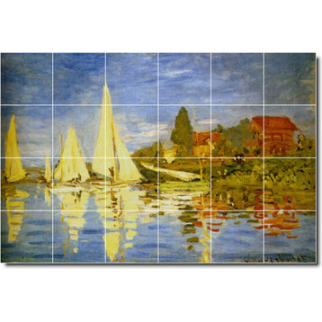 Claude Monet Waterfront Painting Ceramic Tile Mural #116, 25.5"x17"