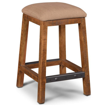 Sunset Trading Rustic City 24" Upholstered Backless Wood Stool in Rustic Oak