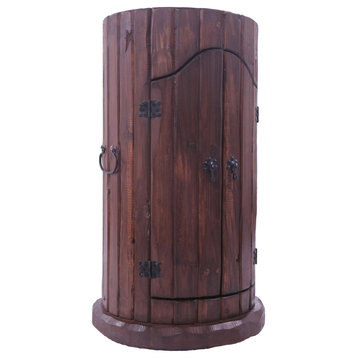 Reclaimed Wood Handcrafted Barrel Bar With 9 Bottle Wine Hutch Mini Bar BB112