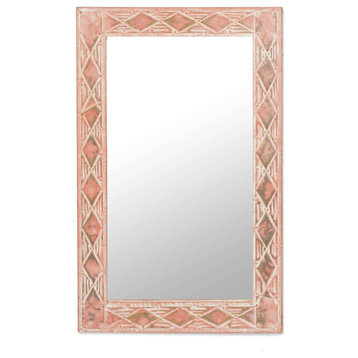 NOVICA Pink Diamonds And Brass And Wood Mirror