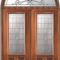 Prehung Transom Double Door 96 Mahogany Versailles 2/3 Lite Glass - Front Doors