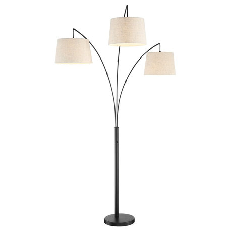 Kira Home Akira 79" Arc Floor Lamp, Weighted Base, 3-Way Switch, Oatmeal Shades