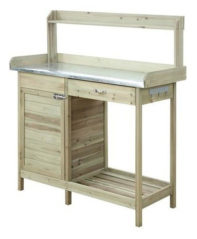 Natural Fir Wood Potting Bench With Stainless Steel Table Top Natural Fir Wood Potting Bench With Stainless Steel Table Top