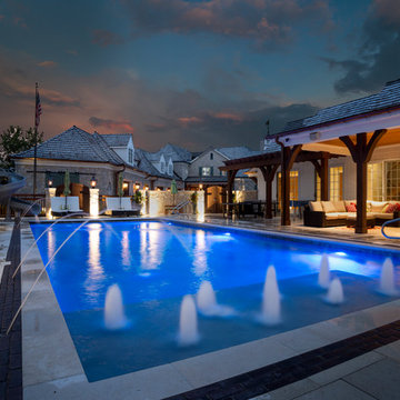 Oakbrook, IL Swimming Pool, Raised Hot Tub, and Sunshelf
