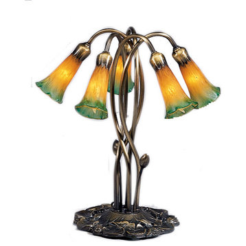 Meyda Tiffany 14893 Stained Glass / Tiffany Table Lamp - Amber/Green