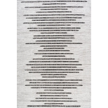 Zolak Berber Stripe Indoor/Outdoor Rug, Ivory/Black, 8'x10'