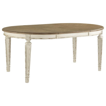 French Country Dining Table, Tapered Legs With Expandable Leaf, Chipped White