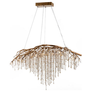 Branch Chandelier With Champagne Beaded Crystals, Gold