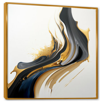 Black, White And Gold Liquid Art II Framed Canvas, 24x24, Gold