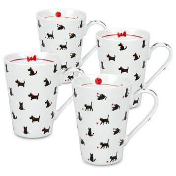 Set of 4 Assorted Red Ribbon and Necklace Mugs