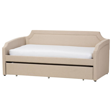 Parkson Linen Curved Notched Corners Sofa Twin Daybed With Trundle Bed, Beige