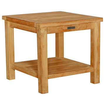 Teak Wood Panama Outdoor End Table With Shelf, Large