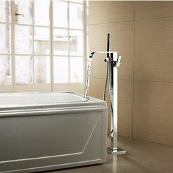 Solid Brass Floor Standing Tub Faucet with Hand Shower Chrome Finish TP0718FS - Bathtub Faucets