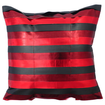 Metallic Faux Leather 18"x18" Red Throw Pillow Covers, Omg Its Red