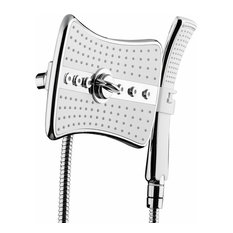 AKDY 4-Setting Multi-Function Rainfall Massage Handheld Shower Head, Chrome/Whit
