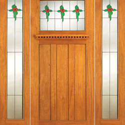 Stained Glass Craftsman Style, Mahogany Door and Two Full Sidelites - Front Doors