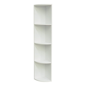 Direct 4 Tier Storage Shelves Corner Bookcase, Wood, Contemporary, White
