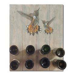 Functional Wall Art - Wine Rack "HUMMINGBIRDS" - Artwork