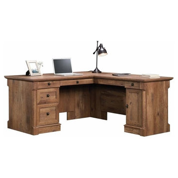 Pemberly Row Contemporary Wood L Shaped Computer Desk in Vintage Oak