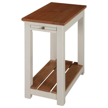 Savannah Chairside End Table, Pull-out Shelf, Ivory, Natural Wood Top