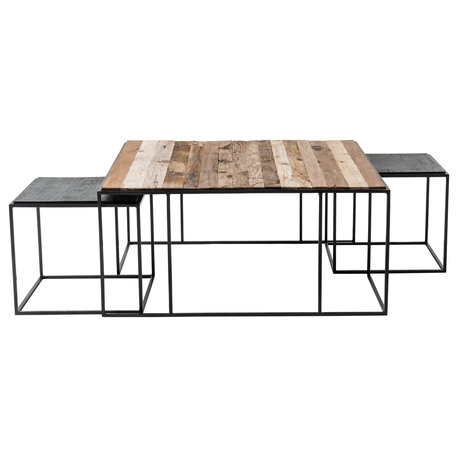 NovaSolo Rustika Boat Wood Nesting Coffee Table Set 100cm in Black Finish