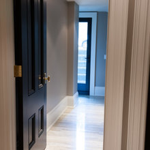 Custom Wood Floor Black Interior Doors White Baseboard