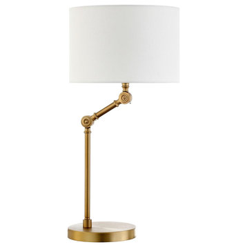 Lucas Height-Adjustable Table Lamp with Fabric Shade in Brushed Brass/White