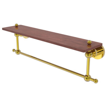 Astor Place 22" Solid Wood Shelf with Towel Bar, Polished Brass