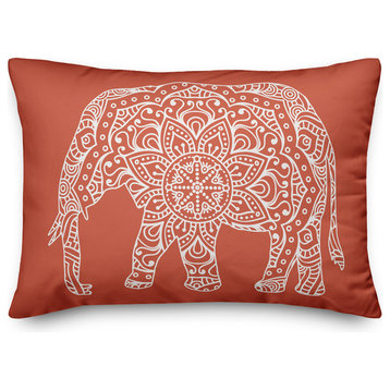 Orange Mandala Elephant Throw Pillow