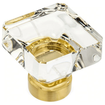 Cosmas 6377BB-C Brushed Brass & Clear Glass Square Cabinet Knob