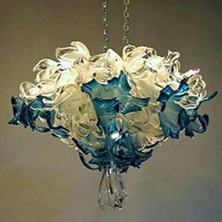 Crystal Blue Blown Glass Chandelier - Chandeliers