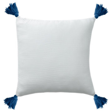 Cream Solid Tasseled Organic Turkish Cotton Throw Pillow, White