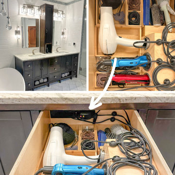 Transitional Bathroom with In-Drawer Hot Tools Drawer
