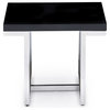 Modern Straz End Table Glossy Black Lacquer Top Polished Stainless-Steel Base