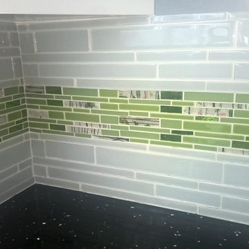 Florida Residence- Lime Green and Floral Linear Glass Tile Kitchen