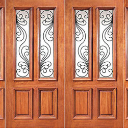 Prehung Mahogany Twin Lite Home Double Door Two Side lights - Front Doors