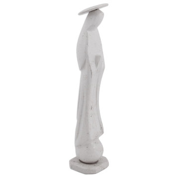 Handmade Holy Madonna, White Marble Statuette