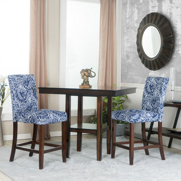 Crawford & Burke Set of Two Blue and White Linen Barstools