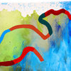 Blue Green abstract art, modern contemporary artwork