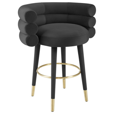 Betty Velvet Barstool, Black, Counter Height