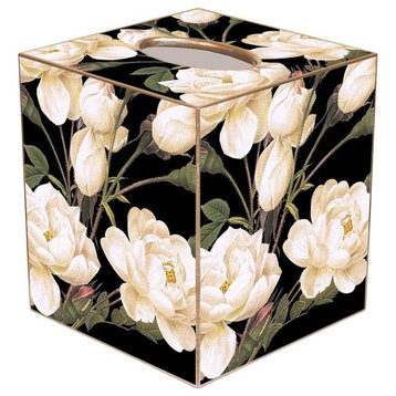 TB1548-White Roses on Black Tissue Box Cover