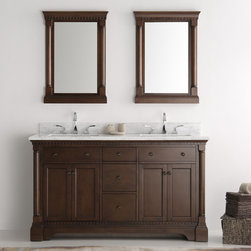 60 inch Antique Coffee Double Sink Bathroom Vanity with Mirror Marble Countertop - Bathroom Vanities And Sink Consoles