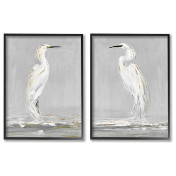 Beautiful Tranquil Calming White Birds Nature Painting, 2pc, each 24 x 30