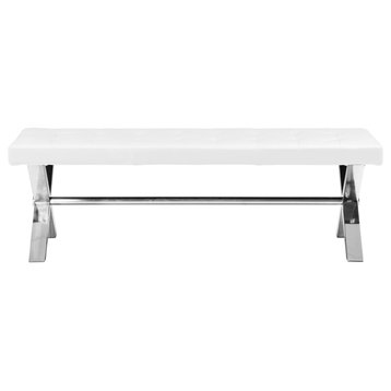 Pangea Home Beverly Modern Faux Leather & High Polished Steel Bench in White
