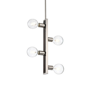 4-Light Brushed Nickel and Wood Finish Vertical Linear Industrial Pendant
