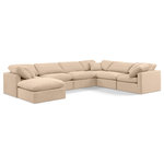 Meridian Furniture - Indulge Upholstered Modular U-Shaped Sectional, Beige, 7-Piece: 3 Armless Chair, 3 Corner Chair, 1 Ottoman, Down Stuffed Velvet - Experience ultimate comfort and style with our beige velvet Indulge Sectional. The luxurious velvet will elevate the aesthetic of any room. This sofa provides ample space for you to relax while its modular build offers the option of unlimited configurations. Whether you're looking to add a stylish element to your living room or a comfortable seating option to your bedroom, this sofa is the perfect choice.
