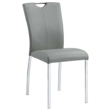 Dn00741 Side Chair, Set of 2, Gray Pu and Chrome Finish, Pagan