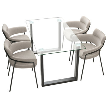 5-Piece Dining Set, Black Table With Gray Chair