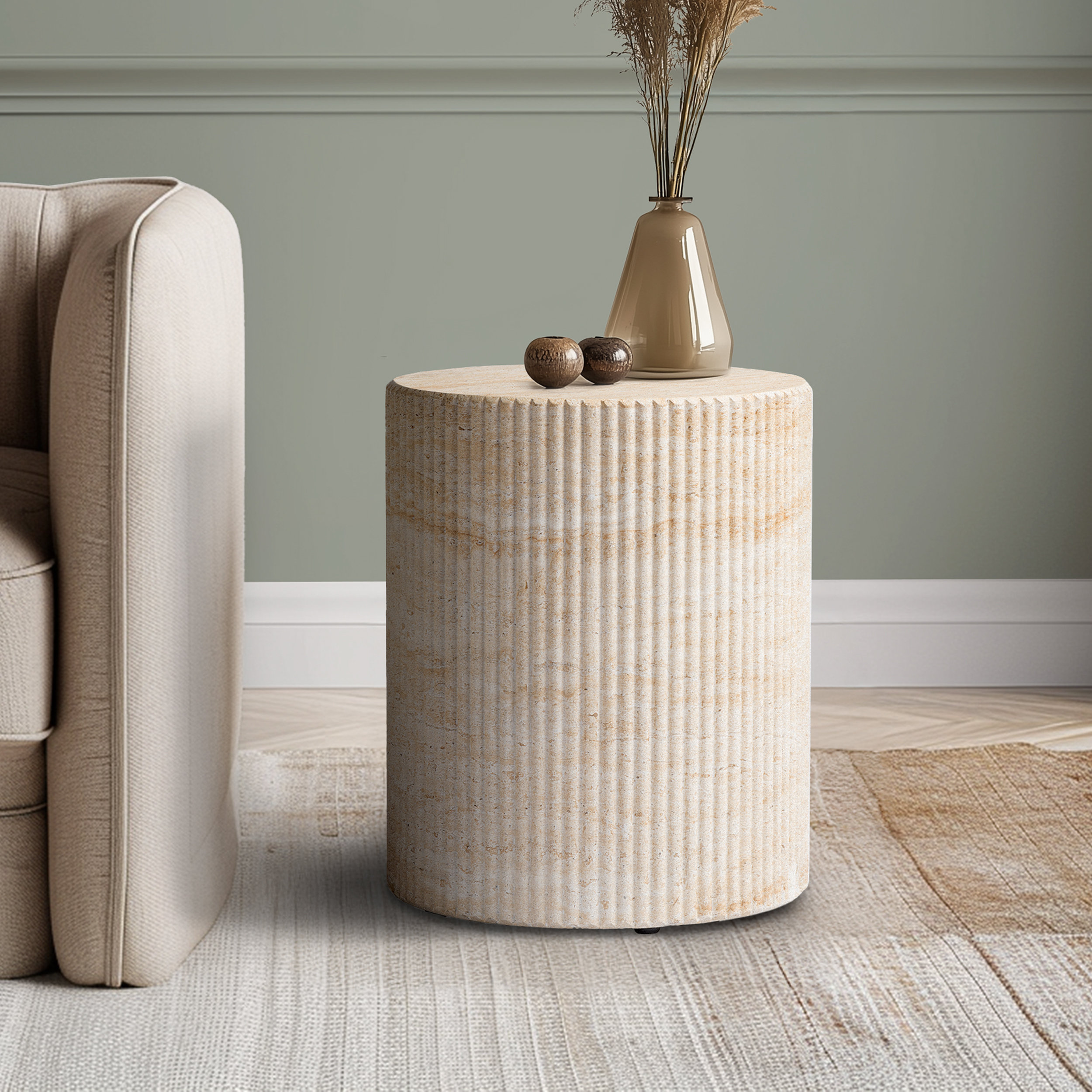 Studio London Maru Modern Travertine Effect Side Table for Stylish Home